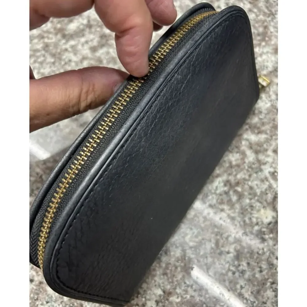 TORY BURCH Britten Black Pebbled Leather Zip Continental Wallet 141004